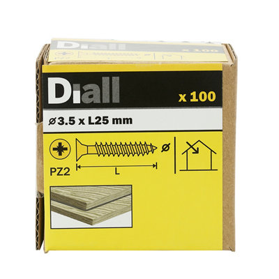 Diall Double-Countersunk Yellow-Passivated Carbon Steel Screw (Dia)3.5mmPack Of 100 from B&Q
