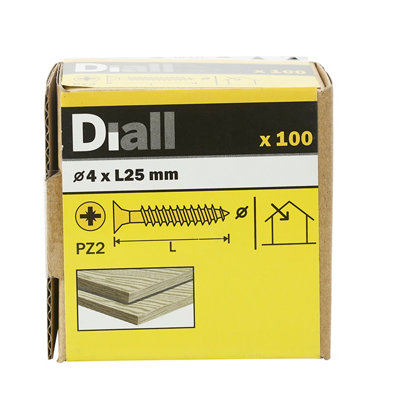 Diall Double-Countersunk Yellow-Passivated Carbon Steel Screw (Dia)4mmPack Of 100 from B&Q