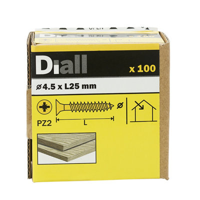 Diall Double-Countersunk Yellow-Passivated Carbon Steel Screw (Dia)4.5mmPack Of 100 from B&Q