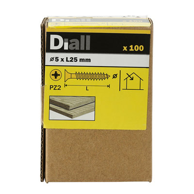 Diall Pz Double-Countersunk Yellow-Passivated Steel Wood Screw (Dia)5mmPack Of 100 from B&Q