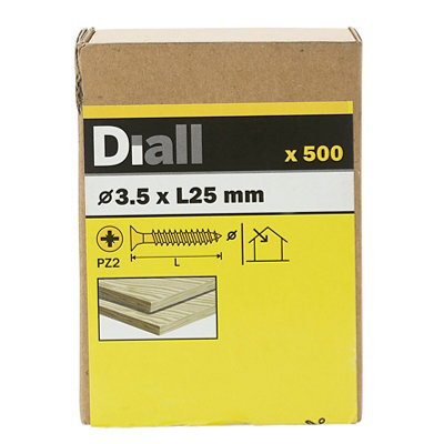 Diall Double-Countersunk Yellow-Passivated Carbon Steel Screw (Dia)3.5mmPack Of 500 from B&Q