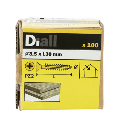 Diall Double-Countersunk Yellow-Passivated Carbon Steel Screw (Dia)3.5mmPack Of 100 from B&Q