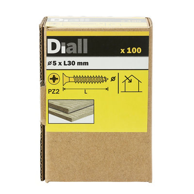Diall Pz Double-Countersunk Yellow-Passivated Steel Wood Screw (Dia)5mmPack Of 100 from B&Q