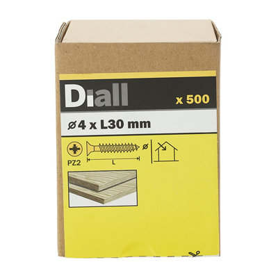 Diall Double-Countersunk Yellow-Passivated Carbon Steel Screw (Dia)4mmPack Of 500 from B&Q