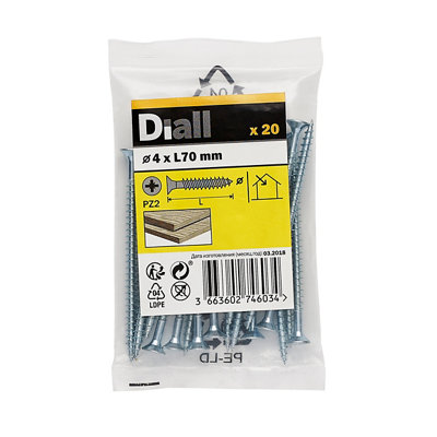 Diall Double-Countersunk Zinc-Plated Carbon Steel Screw (Dia)4mmPack Of 20 from B&Q