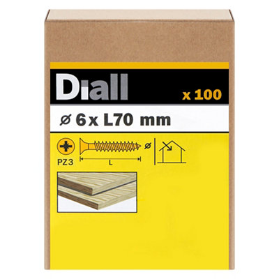 Diall Double-Countersunk Yellow-Passivated Carbon Steel Screw (Dia)6mmPack Of 100 from B&Q
