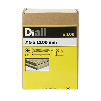Diall Double-Countersunk Yellow-Passivated Carbon Steel Screw (Dia)5mmPack Of 100 from B&Q