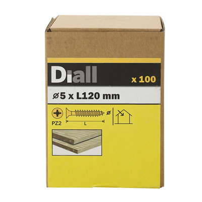 Diall Double-Countersunk Yellow-Passivated Carbon Steel Screw (Dia)5mmPack Of 100 from B&Q