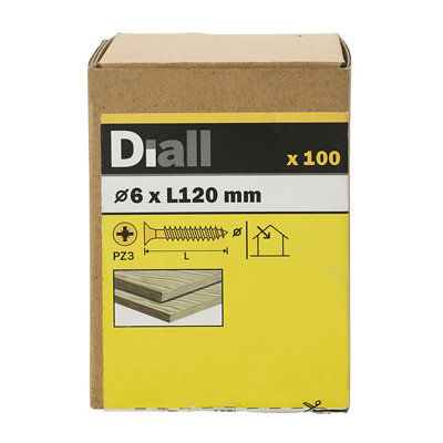 Diall Double-Countersunk Yellow-Passivated Carbon Steel Screw (Dia)6mmPack Of 100 from B&Q