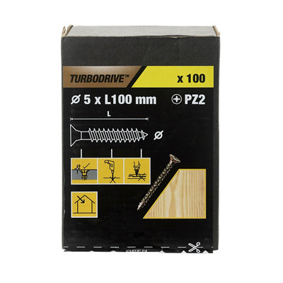 Turbodrive Pz Double-Countersunk Yellow-Passivated Steel Wood Screw (Dia)5mmPack Of 100 from B&Q