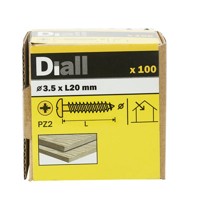 Diall Pz Pan Head Yellow-Passivated Steel Wood Screw (Dia)3.5mmPack Of 100 from B&Q