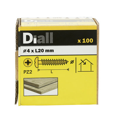 Diall Pz Pan Head Yellow-Passivated Steel Wood Screw (Dia)4mmPack Of 100 from B&Q