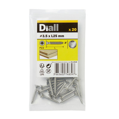 Diall Pozidriv Double-Countersunk A2 Stainless Steel Wood Screw (Dia)3.5mmPack Of 20 from B&Q