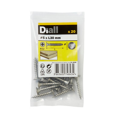 Diall Pozidriv Double-Countersunk A2 Stainless Steel Wood Screw (Dia)5mmPack Of 20 from B&Q