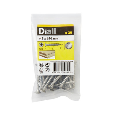 Diall Pozidriv Double-Countersunk A2 Stainless Steel Wood Screw (Dia)5mmPack Of 20 from B&Q