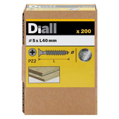 Diall Pozidriv Double-Countersunk A2 Stainless Steel Wood Screw (Dia)5mmPack Of 200 from B&Q