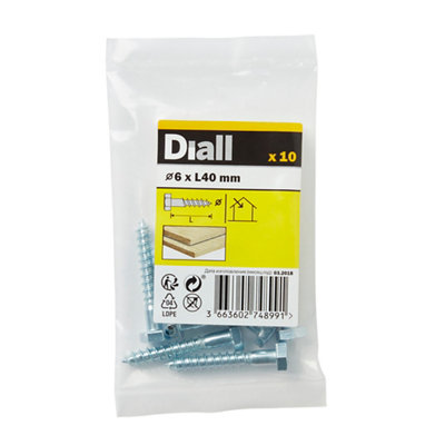 Diall Hex Zinc-Plated Carbon Steel Coach Screw (Dia)6mmPack Of 10 from B&Q