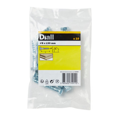 Diall Hex Zinc-Plated Carbon Steel Coach Screw (Dia)8mmPack Of 10 from B&Q