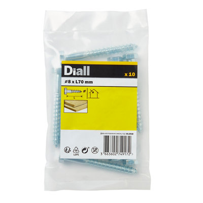 Diall Hex Zinc-Plated Carbon Steel Coach Screw (Dia)8mmPack Of 10 from B&Q