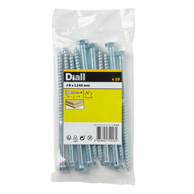Diall Hex Zinc-Plated Carbon Steel Coach Screw (Dia)8mmPack Of 10 from B&Q