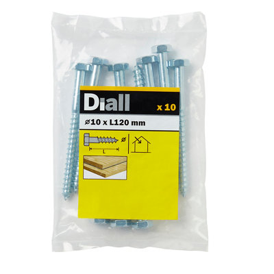 Diall Hex Zinc-Plated Carbon Steel Coach Screw (Dia)10mmPack Of 10 from B&Q