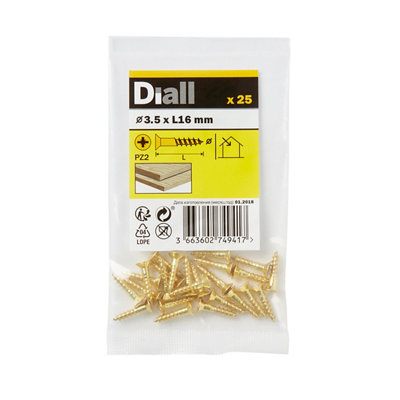 Diall Pozidriv Countersunk Brass Wood Screw (Dia)3.5mmPack Of 25 from B&Q