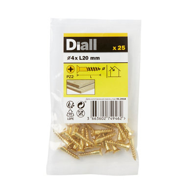 Diall Pozidriv Countersunk Brass Wood Screw (Dia)4mmPack Of 25 from B&Q