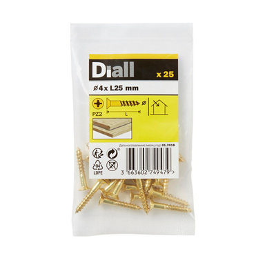 Diall Pozidriv Countersunk Brass Wood Screw (Dia)4mmPack Of 25 from B&Q