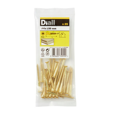 Diall Pozidriv Countersunk Brass Wood Screw (Dia)4mmPack Of 25 from B&Q