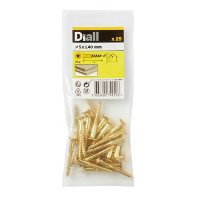 Diall Pozidriv Double-Countersunk Brass Wood Screw (Dia)5mmPack Of 25 from B&Q