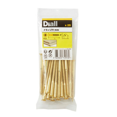 Diall Pozidriv Countersunk Brass Wood Screw (Dia)5mmPack Of 25 from B&Q