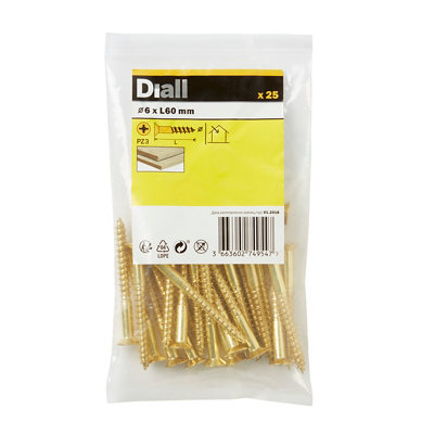 Diall Pozidriv Double-Countersunk Brass Wood Screw (Dia)6mmPack Of 25 from B&Q