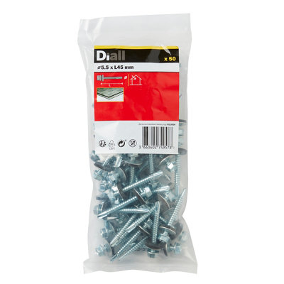 Diall Hex Zinc-Plated Carbon Steel Roofing Screw (Dia)5.5mm (L)45mmPack Of 50 from B&Q