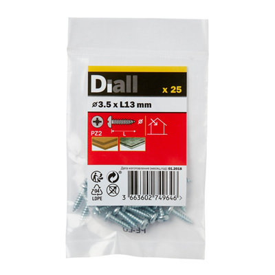 Diall Pz Pan Head Zinc-Plated Hardened Steel Self-Drilling Screw (Dia)3.5mmPack Of 25 from B&Q