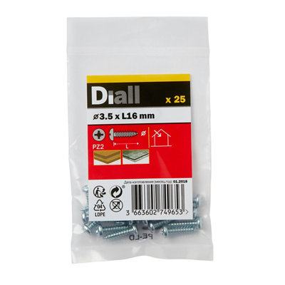 Diall Pz Pan Head Zinc-Plated Hardened Steel Self-Drilling Screw (Dia)3.5mmPack Of 25 from B&Q