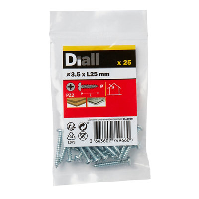 Diall Pozidriv Pan Head Zinc-Plated Carbon Steel Screw (Dia)3.5mmPack Of 25 from B&Q