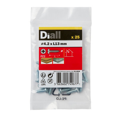 Diall Pozidriv Pan Head Zinc-Plated Carbon Steel Screw (Dia)4.2mmPack Of 25 from B&Q
