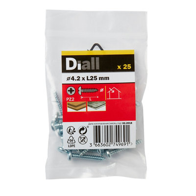 Diall Pz Pan Head Zinc-Plated Hardened Steel Self-Drilling Screw (Dia)4.2mmPack Of 25 from B&Q