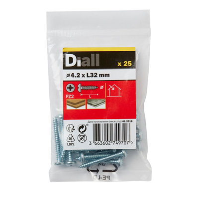 Diall Pz Pan Head Zinc-Plated Hardened Steel Self-Drilling Screw (Dia)4.2mmPack Of 25 from B&Q