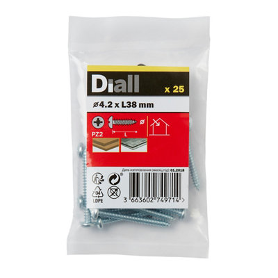 Diall Pz Pan Head Zinc-Plated Hardened Steel Self-Drilling Screw (Dia)4.2mmPack Of 25 from B&Q