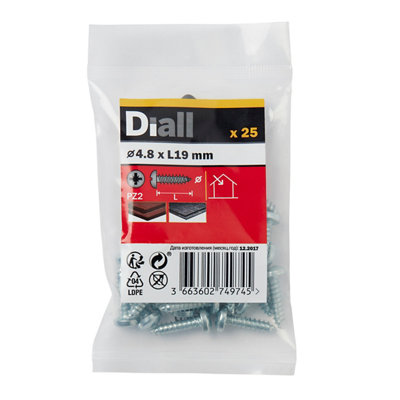 Diall Pz Pan Head Zinc-Plated Hardened Steel Self-Drilling Screw (Dia)4.8mmPack Of 25 from B&Q