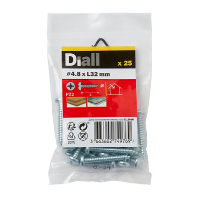 Diall Pz Pan Head Zinc-Plated Hardened Steel Self-Drilling Screw (Dia)4.8mmPack Of 25 from B&Q