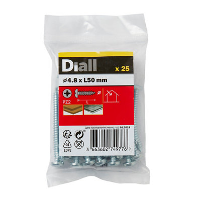 Diall Pz Pan Head Zinc-Plated Hardened Steel Self-Drilling Screw (Dia)4.8mmPack Of 25 from B&Q
