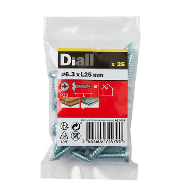 Diall Pozidriv Pan Head Zinc-Plated Carbon Steel Screw (Dia)6.3mmPack Of 25 from B&Q
