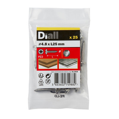 Diall Pozidriv Pan Head A2 Stainless Steel Screw (Dia)4.8mmPack Of 25 from B&Q