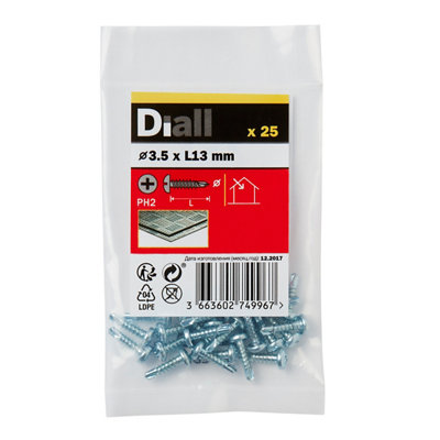 Diall Phillips Pan Head Zinc-Plated Carbon Steel (C1022) Self-Drilling Screw (Dia)3.5mmPack Of 25 from B&Q