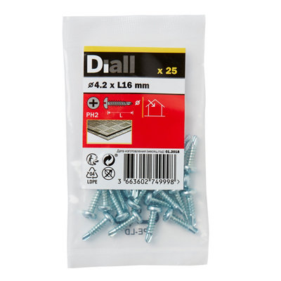 Diall Phillips Pan Head Zinc-Plated Carbon Steel (C1022) Self-Drilling Screw (Dia)4.2mmPack Of 25 from B&Q