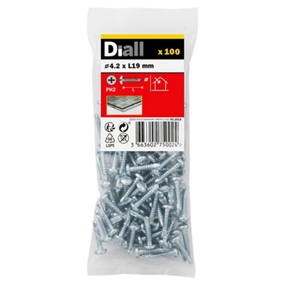Diall Phillips Pan Head Zinc-Plated Carbon Steel (C1022) Self-Drilling Screw (Dia)4.2mmPack Of 100 from B&Q