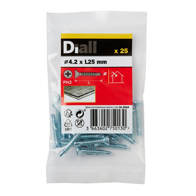 Diall Phillips Countersunk Zinc-Plated Carbon Steel (C1022) Self-Drilling Screw (Dia)4.2mmPack Of 25 from B&Q