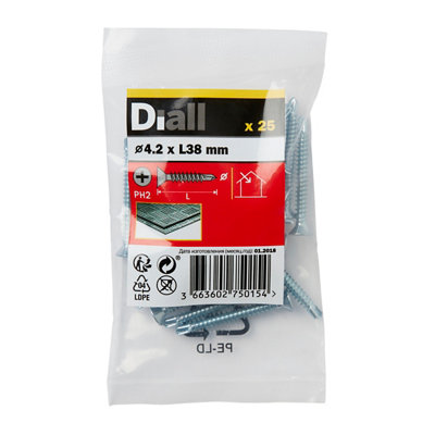 Diall Phillips Countersunk Zinc-Plated Carbon Steel (C1022) Self-Drilling Screw (Dia)4.2mmPack Of 25 from B&Q